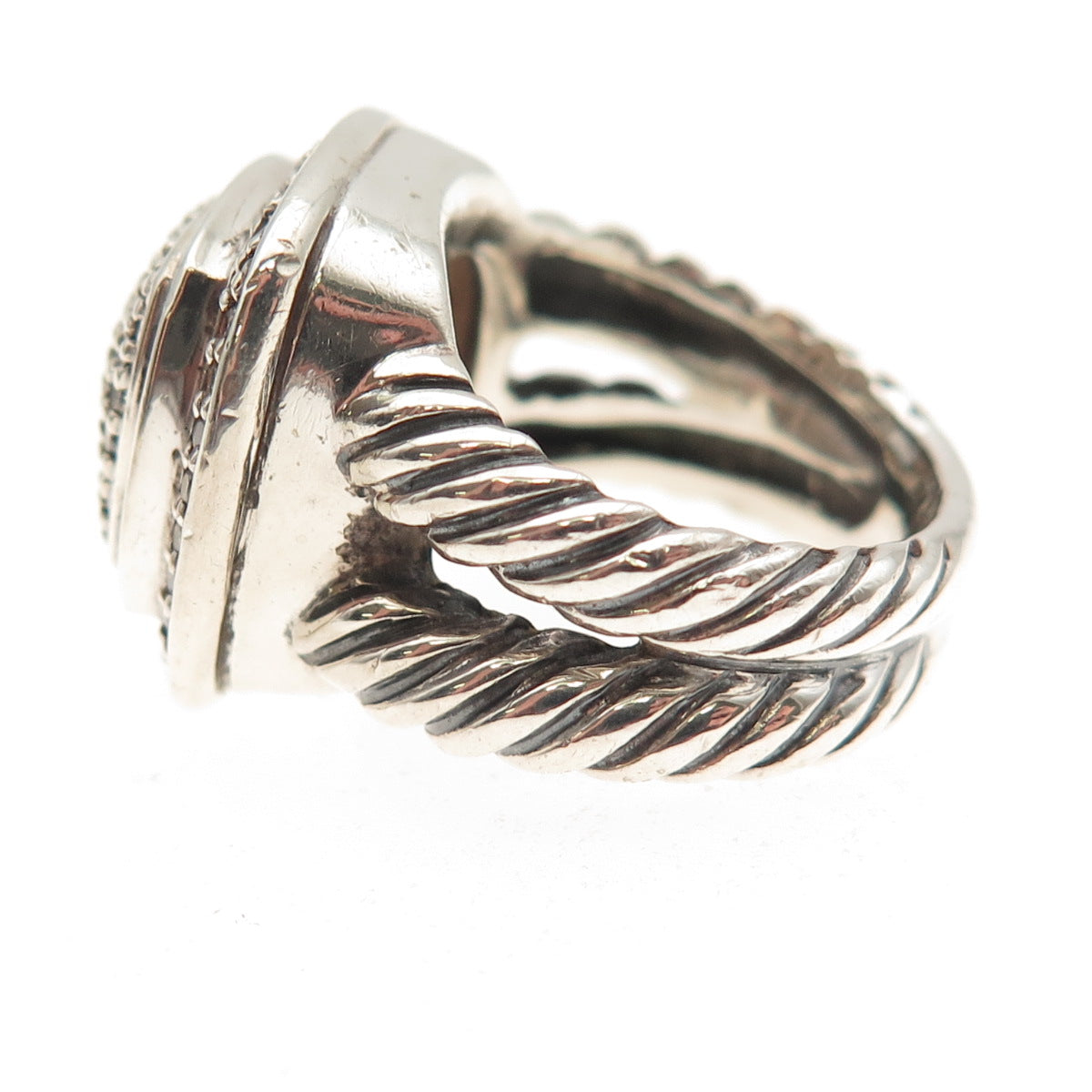 David Yurman 925 Sterling Silver Vintage Real Round-Cut Diamond Ring Size 4.25