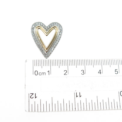 RL RICHLINE 925 Sterling Silver 2-Tone Round-Cut C Z Heart Slide Charm Pendant