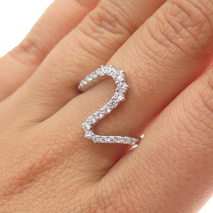 925 Sterling Silver Round-Cut C Z Wavy Ring Size 9