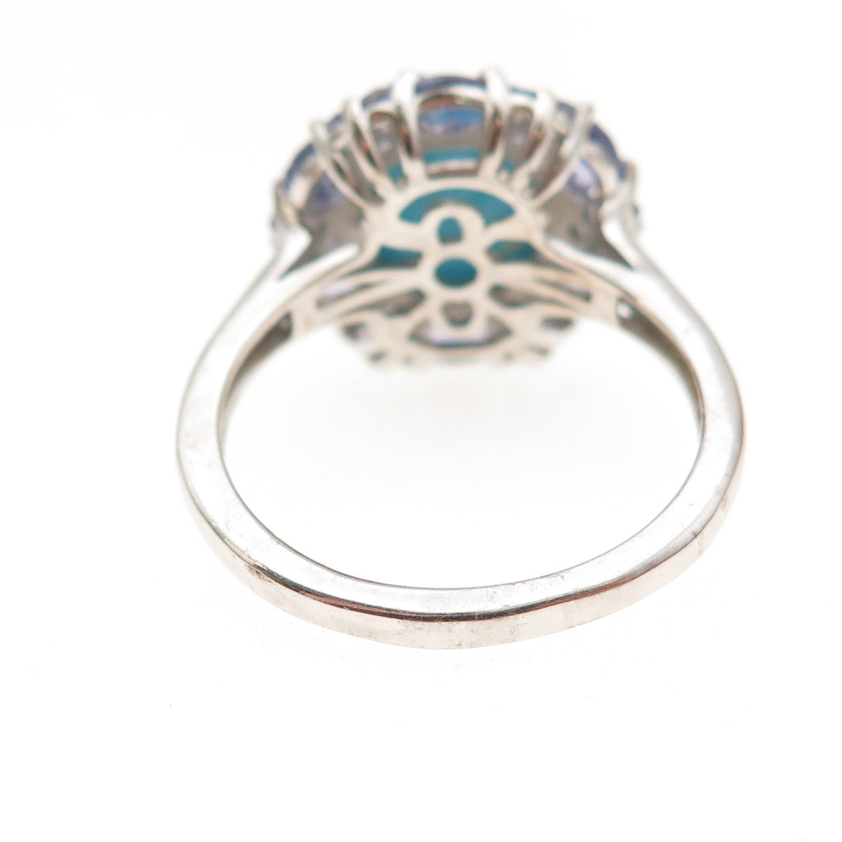 Chuck Clemency 925 Sterling Silver Real Turquoise & Tanzanite Floral Ring Size 8
