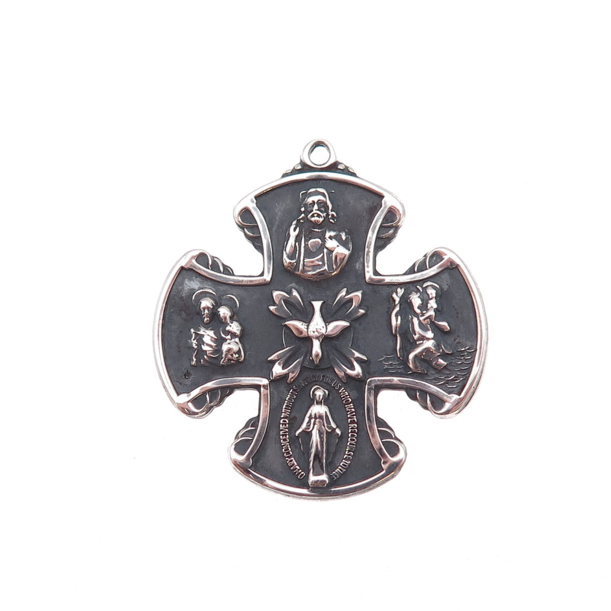 Creed 925 Sterling Silver Antique Art Deco 4-Way Cross Oxidized Pendant