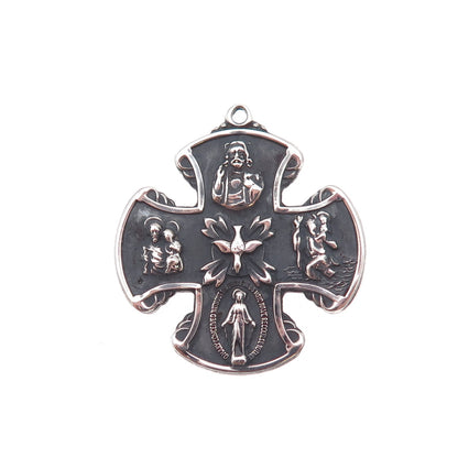 Creed 925 Sterling Silver Antique Art Deco 4-Way Cross Oxidized Pendant