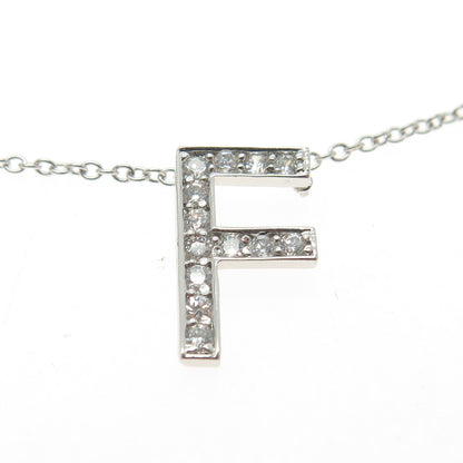 925 Sterling Silver Pave C Z Letter "F" Initial Cable Chain Necklace 18"