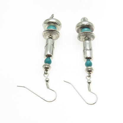 Old Pawn Sterling Silver Vintage Lone Mountain Turquoise Navajo Pearl Earrings