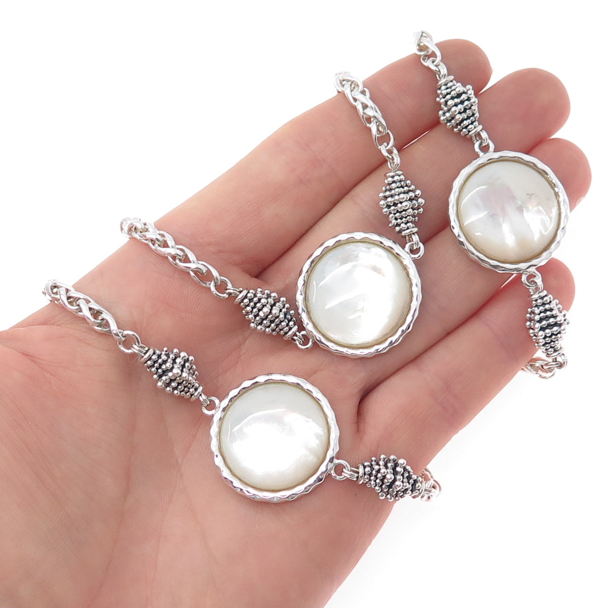 Michael Dawkins Sterling Silver Real MOP & Lemon Quartz Granulated Necklace 36"