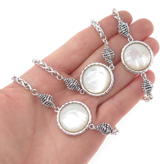 Michael Dawkins Sterling Silver Real MOP & Lemon Quartz Granulated Necklace 36"