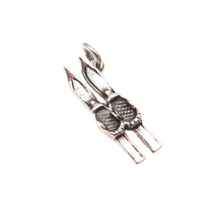 800 Silver Antique Art Deco Skis Oxidized Charm Pendant