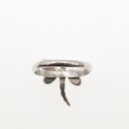 925 Sterling Silver Vintage Real MOP Dragonfly Ring Size 5.5