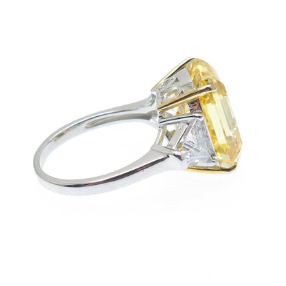 DSMK 925 Sterling Silver 2-Tone Canary & White Multi-Cut C Z Ring Size 10.25