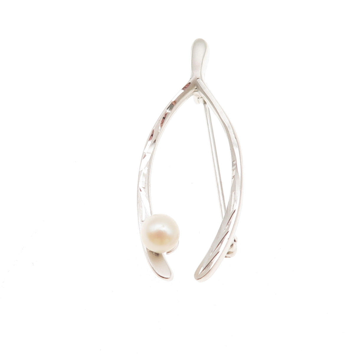 Marvel 925 Sterling Silver Antique Art Deco Real Pearl Wishbone Pin Brooch