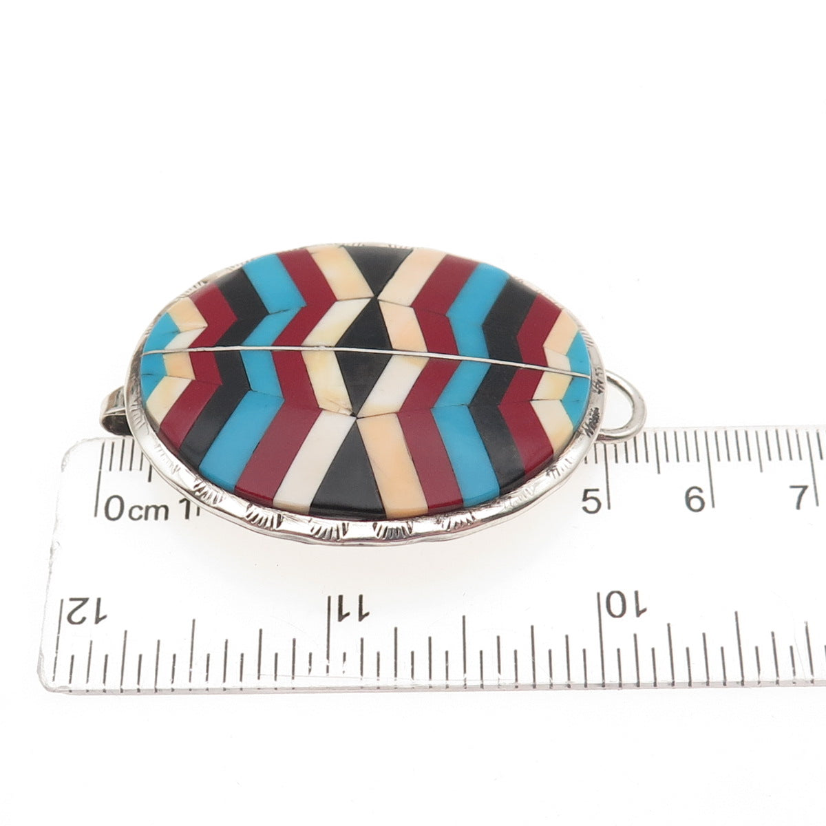 Old Pawn Sterling Silver Vintage Multi-Gem Tribal Bracelet Hook & Bail Buckle