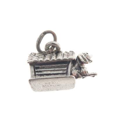 BEAU 925 Sterling Silver Vintage Dog House Minimalist 3D Charm Pendant