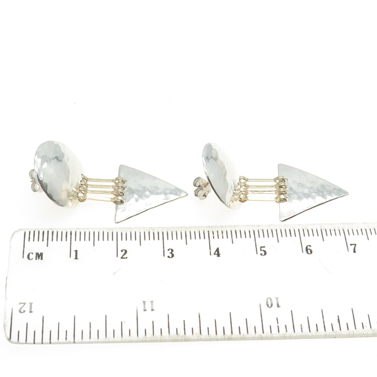 JESS + IAN 925 Sterling Silver 14K Gold Vintage Hammered Modernist Earrings