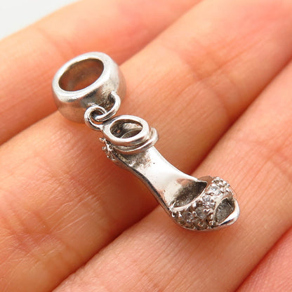 925 Sterling Silver PGDA C Z Lady Shoe Design Bead Charm