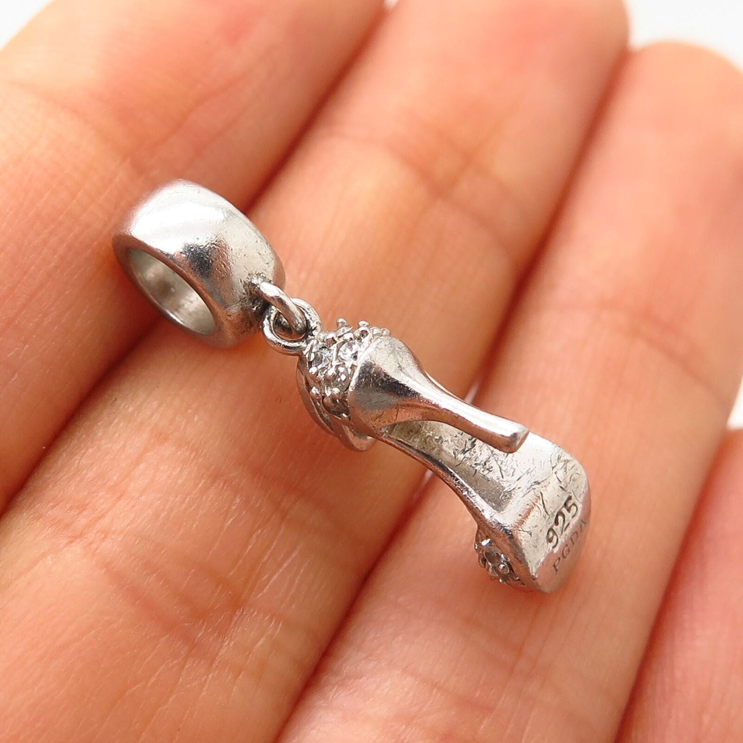 925 Sterling Silver PGDA C Z Lady Shoe Design Bead Charm