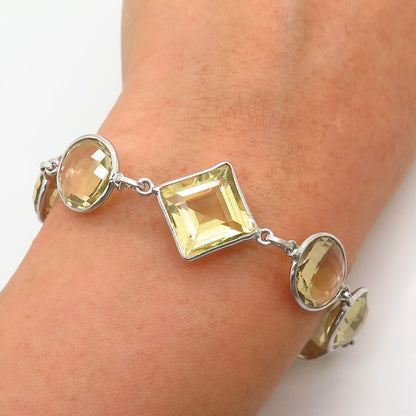 925 Sterling Silver Lemon Citrine Gem Lollipop Design Link Bracelet 7 1/4"