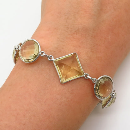 925 Sterling Silver Lemon Citrine Gem Lollipop Design Link Bracelet 7 1/4"