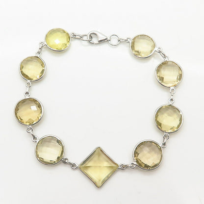 925 Sterling Silver Lemon Citrine Gem Lollipop Design Link Bracelet 7 1/4"