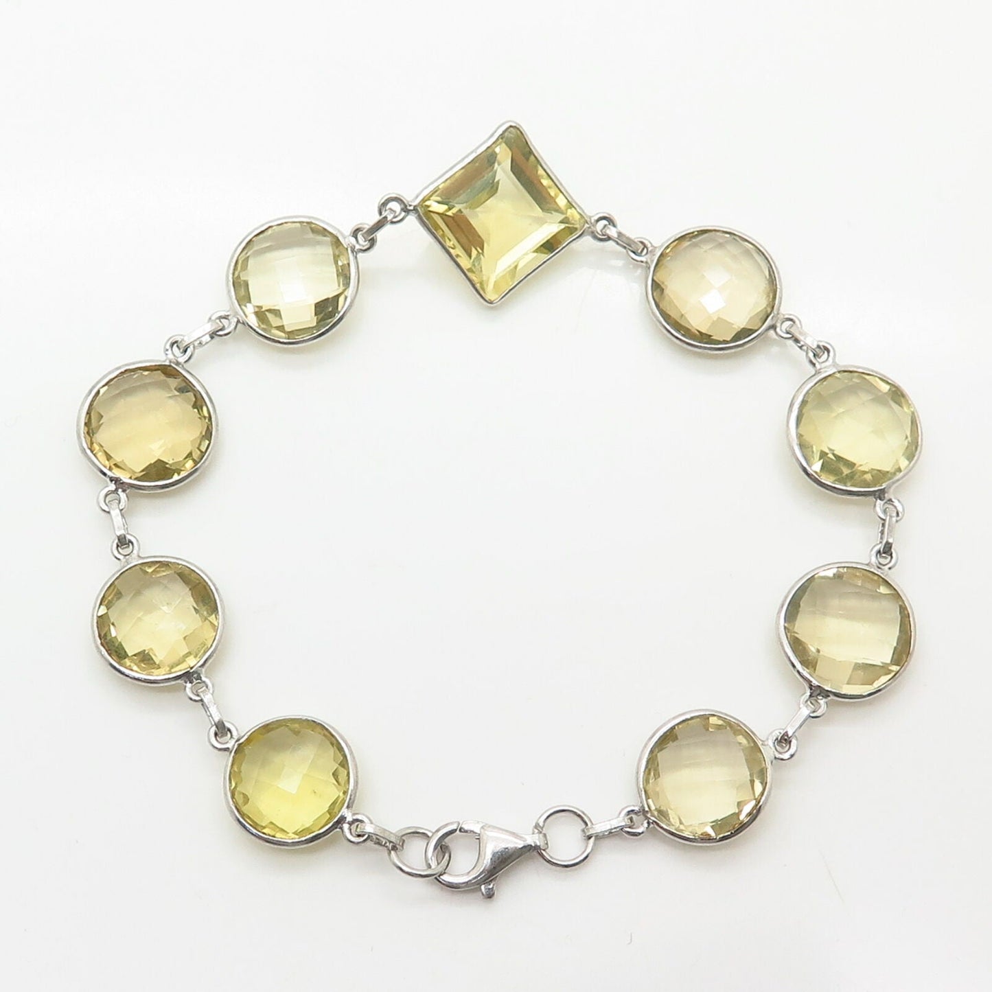 925 Sterling Silver Lemon Citrine Gem Lollipop Design Link Bracelet 7 1/4"