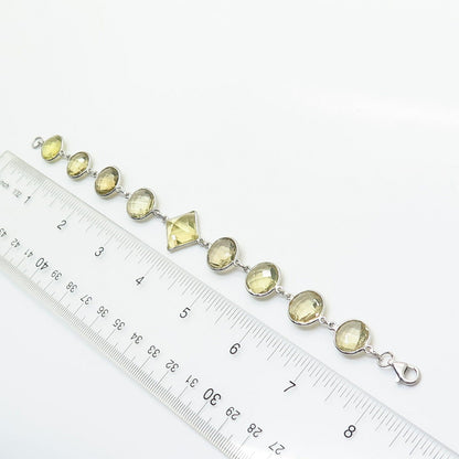 925 Sterling Silver Lemon Citrine Gem Lollipop Design Link Bracelet 7 1/4"