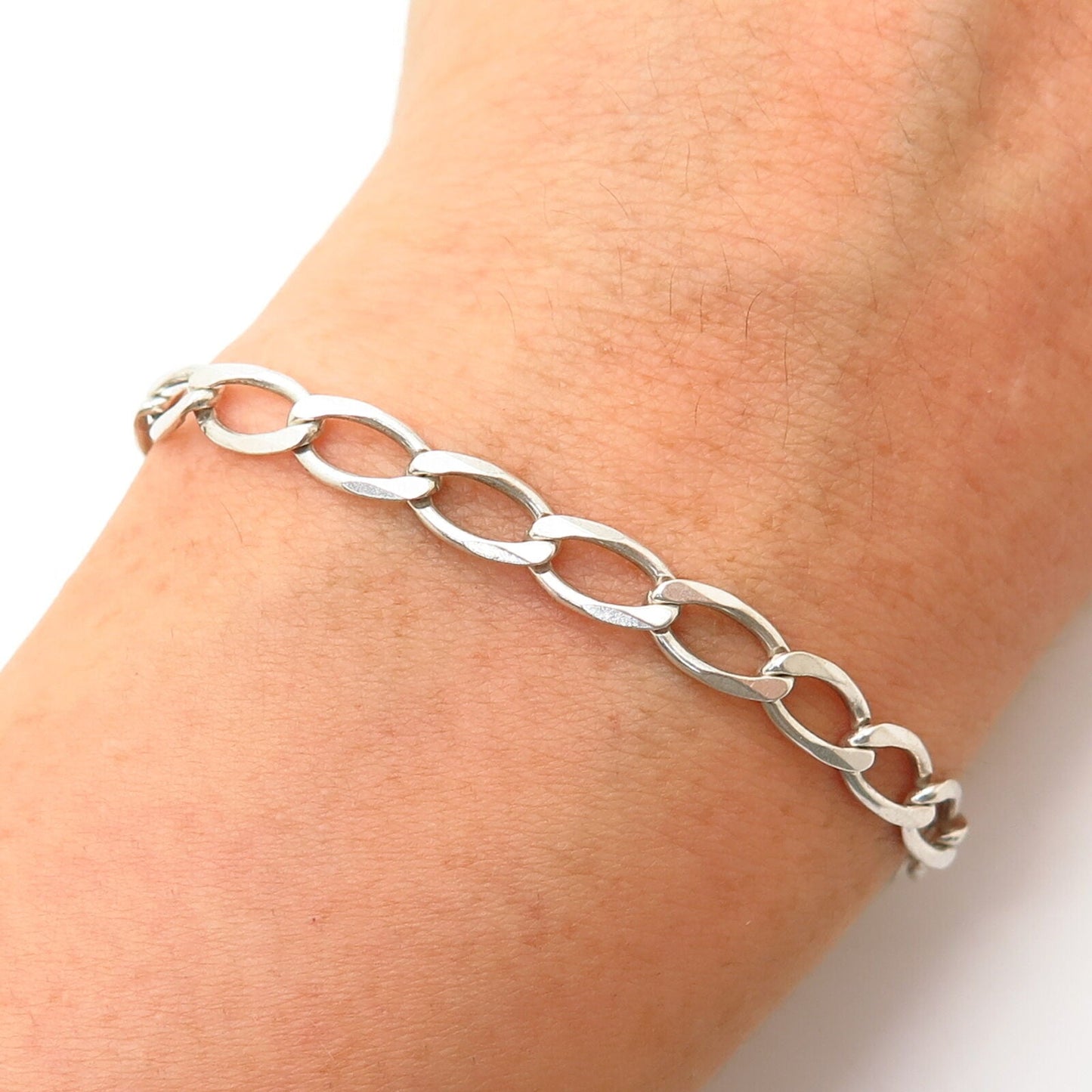 925 Sterling Silver Italy Elongated Link Bracelet 7.5"