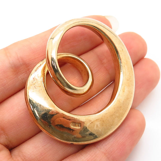 925 Sterling Silver Gold Plated Swirl Design Hollow Slide Pendant