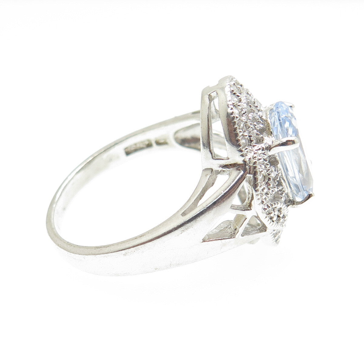 ESPO JOSEPH ESPOSITO 925 Sterling Silver Blue Topaz Gem & C Z Ring Size 10.25