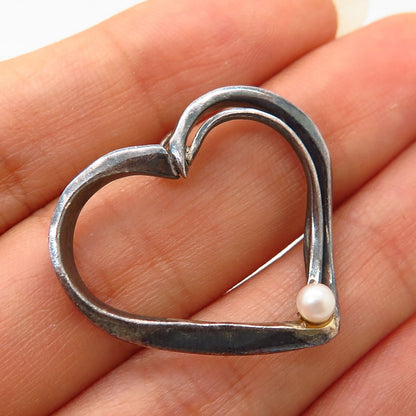 925 Sterling Silver Real Pearl Open Heart Design Pendant