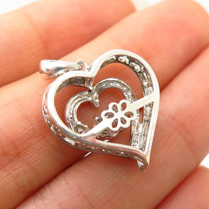 925 Sterling Silver C Z Double Heart Design Pendant