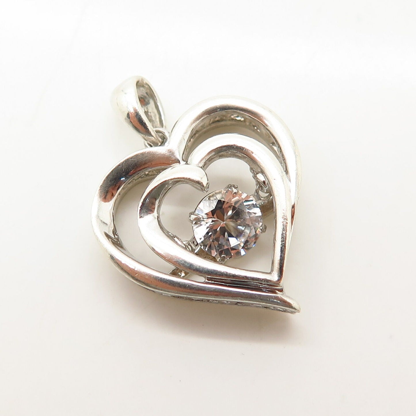 925 Sterling Silver C Z Double Heart Design Pendant