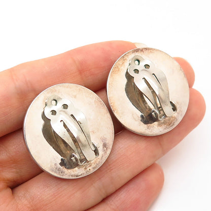 925 Sterling Silver Vintage Hollow Modernist Domed Design Clip On Earrings