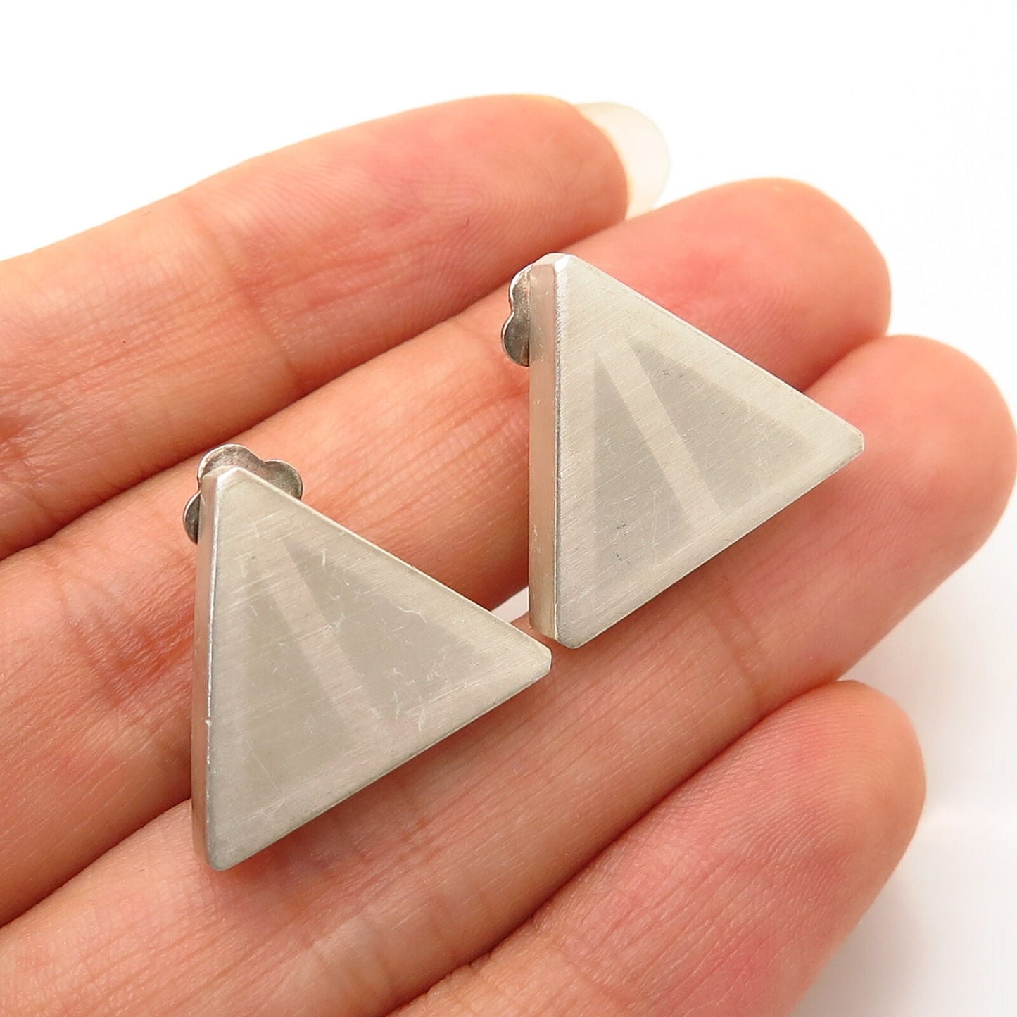 925 Sterling Silver Triangle Design Clip On Earrings