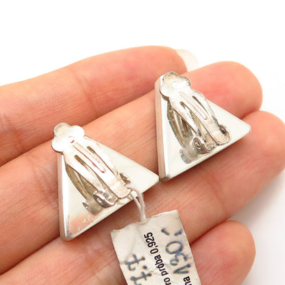 925 Sterling Silver Triangle Design Clip On Earrings