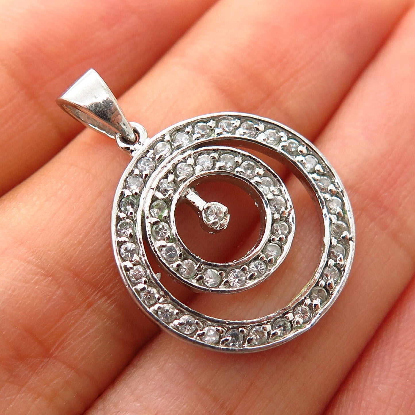 925 Sterling Silver C Z Double Circle Design Pendant