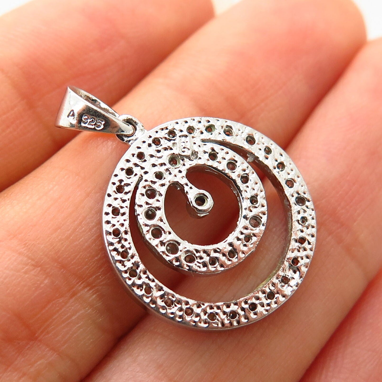 925 Sterling Silver C Z Double Circle Design Pendant