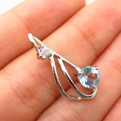 925 Sterling Silver Real Blue Topaz Gemstone Slide Pendant