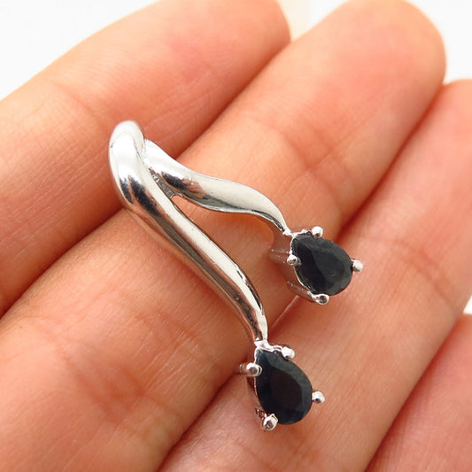 925 Sterling Silver Real Sapphire Gem Double Curved Bar Design Slide Pendant