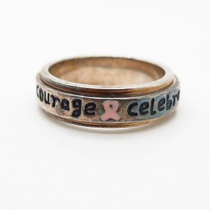 925 Sterling Silver Enamel "Celebrate Courage" Rotating Band Ring Size 9