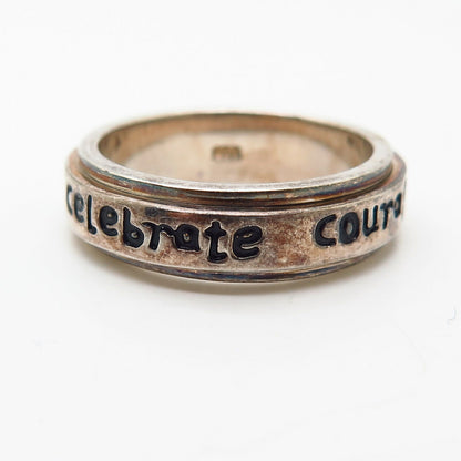 925 Sterling Silver Enamel "Celebrate Courage" Rotating Band Ring Size 9