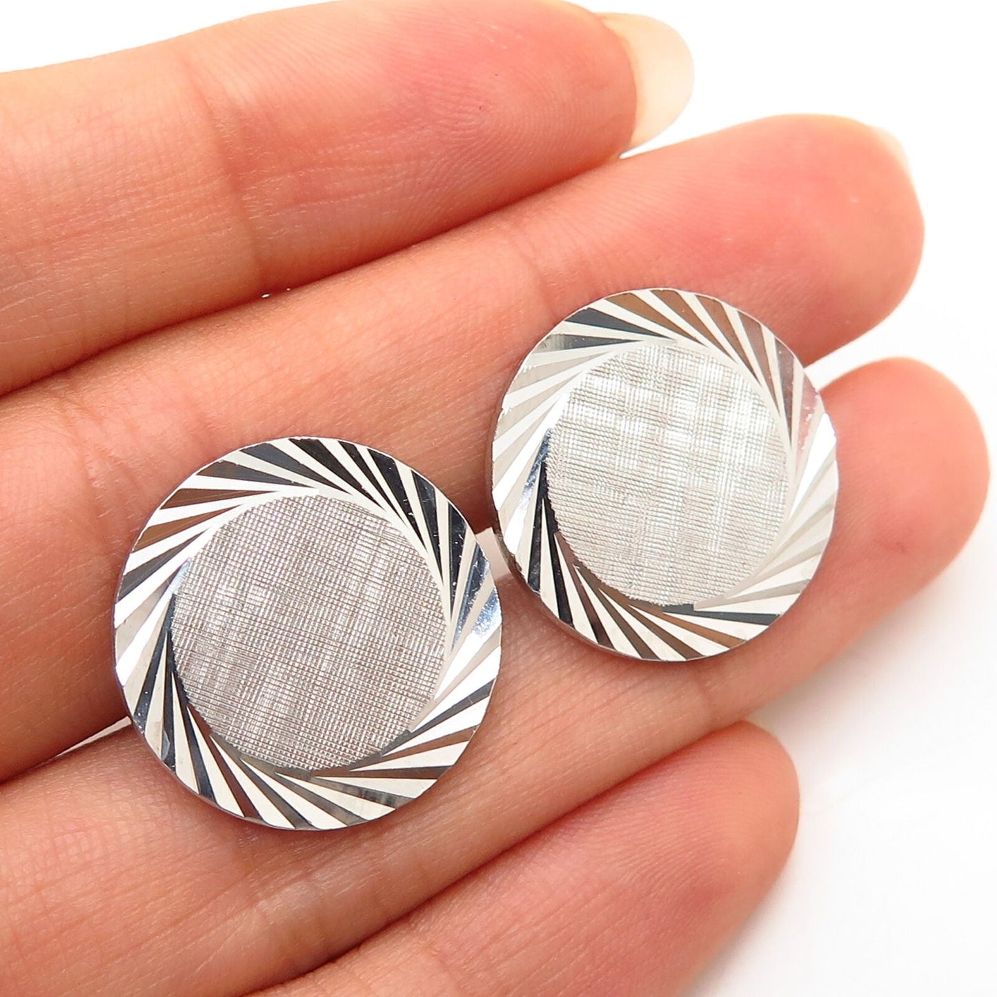 925 Sterling Silver Vintage Textured Design Round Cufflinks