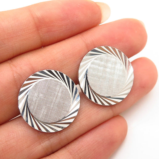 925 Sterling Silver Vintage Textured Design Round Cufflinks