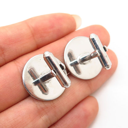 925 Sterling Silver Vintage Textured Design Round Cufflinks