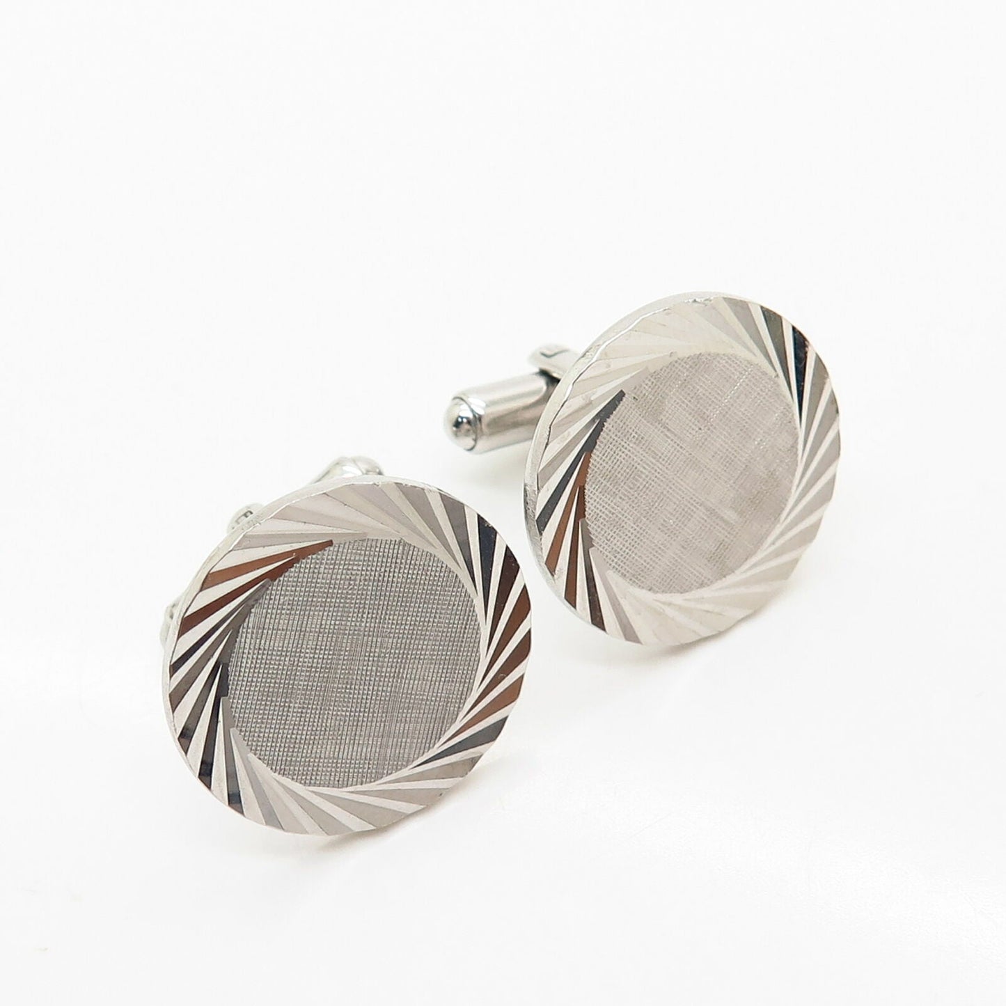 925 Sterling Silver Vintage Textured Design Round Cufflinks