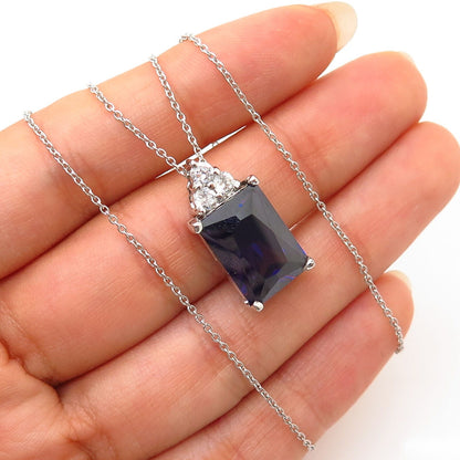 925 Sterling Silver Italy White & Violet-Tone C Z Pendant Chain Necklace 15"