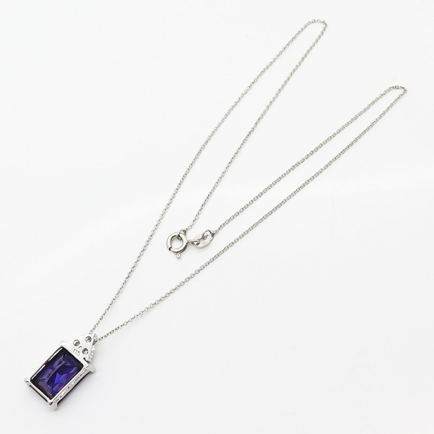 925 Sterling Silver Italy White & Violet-Tone C Z Pendant Chain Necklace 15"