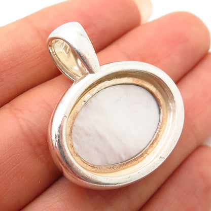 925 Sterling Silver Real Mother-of-Pearl Oval Pendant