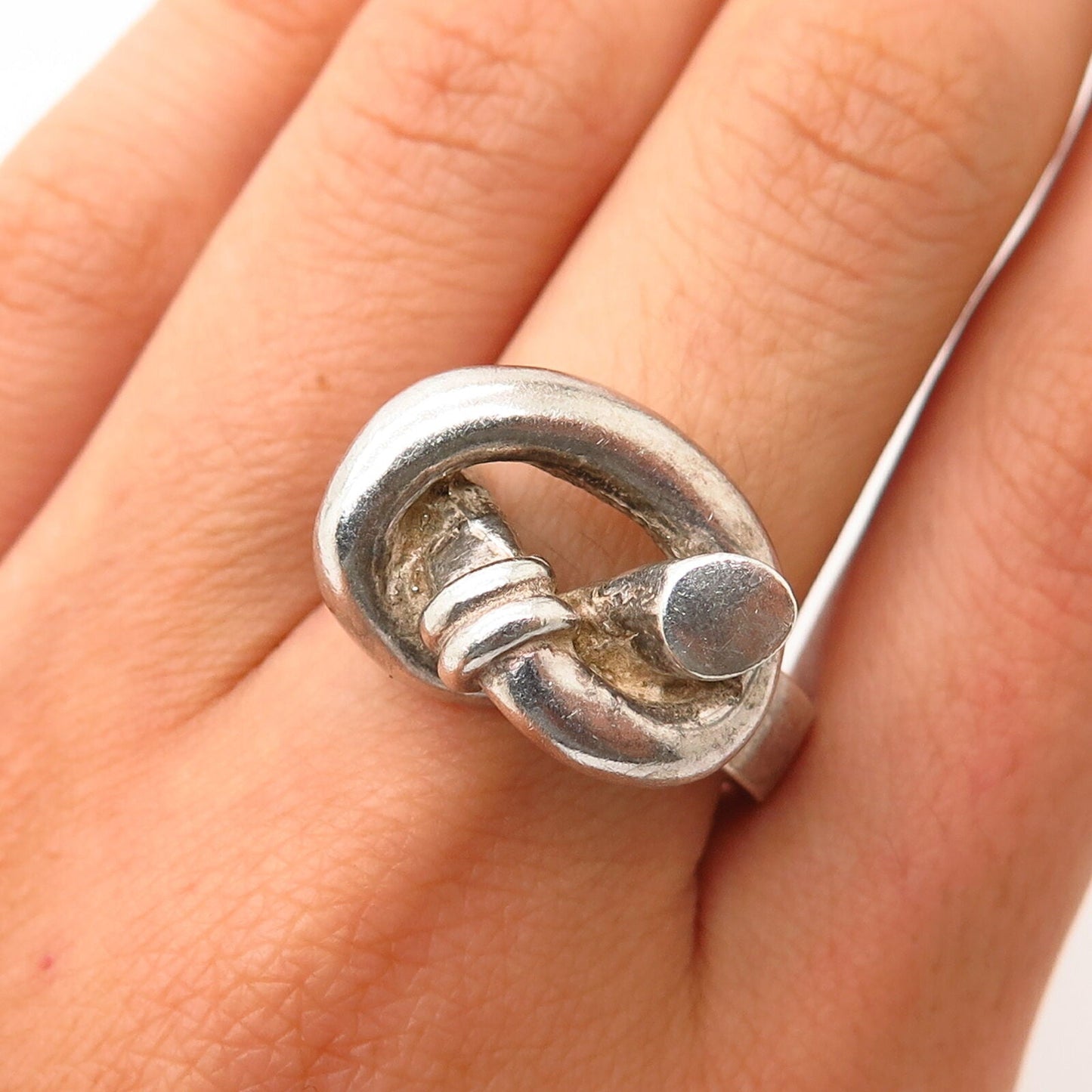 925 Sterling Silver Vintage Israel Pretzel Knot Design Ring Size 9