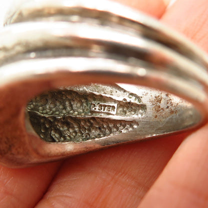 925 Sterling Silver Vintage Ribbed Design Ring Size 7 3/4