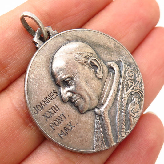 800 Silver Vintage Pope Joannes / John XIII & St. Christopher Religious Pendant