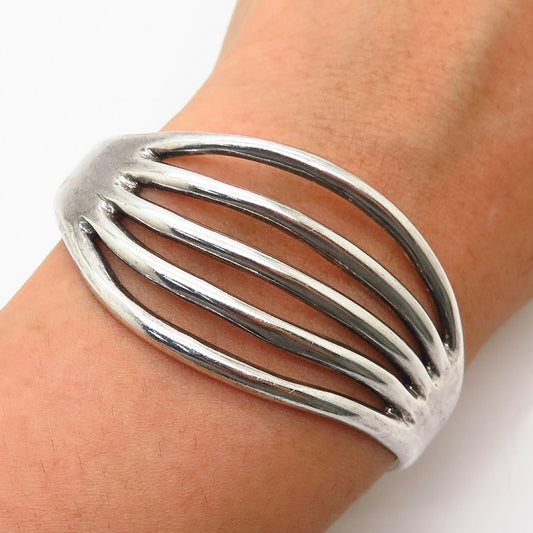 925 Sterling Silver Vintage Mexico Multi-Bar Wavy Design Cuff Bracelet 6"